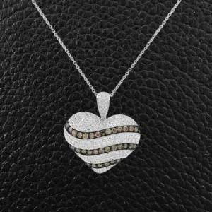 Brown & White Diamond Heart Pendant