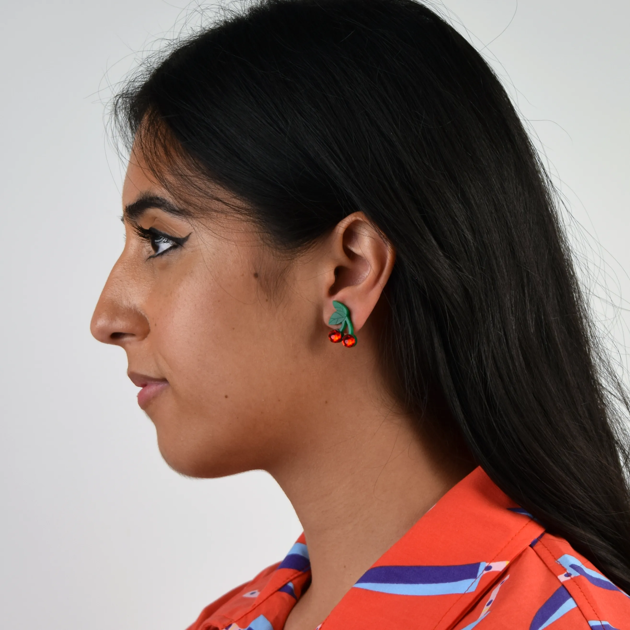 Cherry Stud Earrings with Crystal Berries