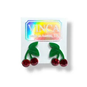 Cherry Stud Earrings with Crystal Berries