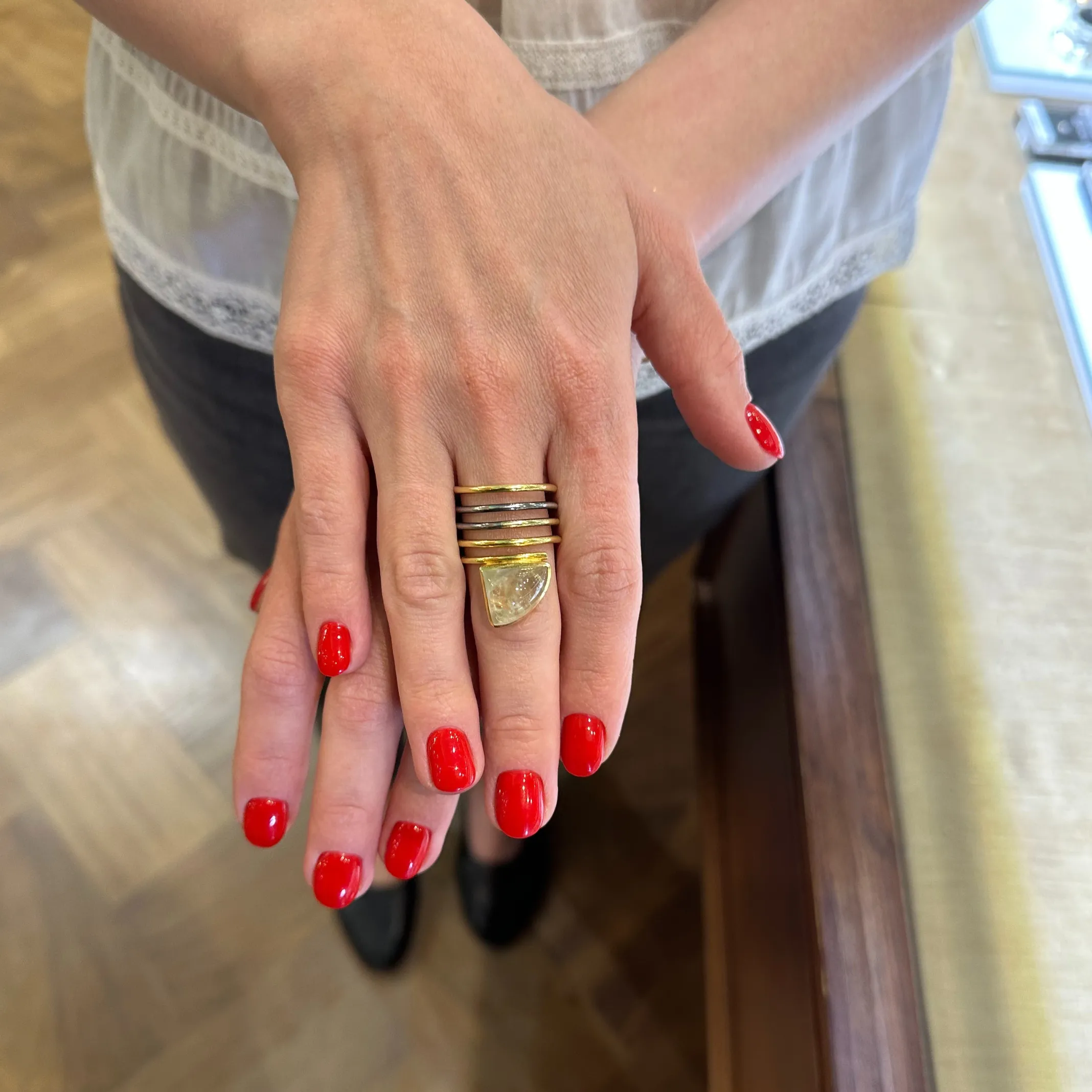 Chrysoberyl 18K Gold and Sterling Silver Coil Ring