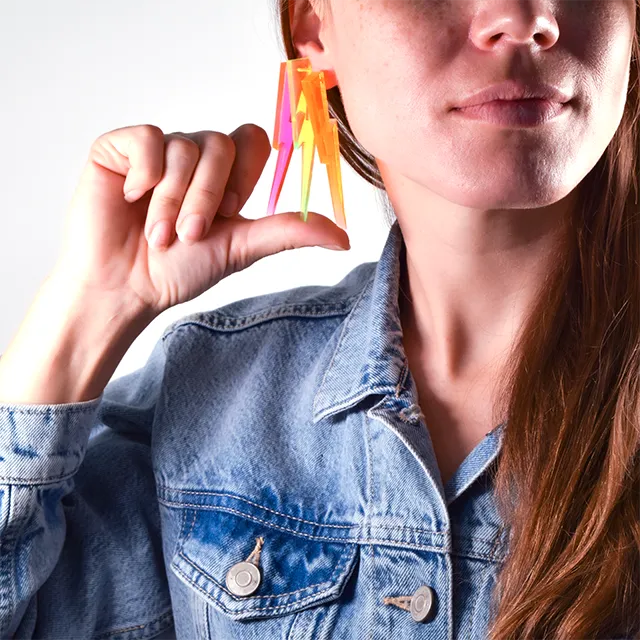 Chunky Lightning Bolt Earrings in Clear Pink