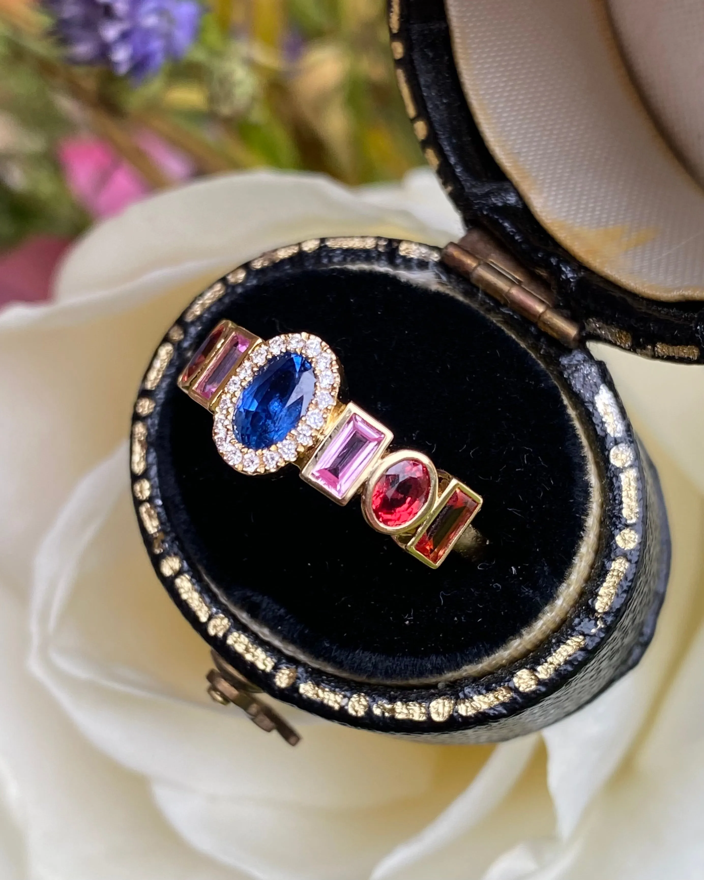 Contemporary Multi-Coloured Sapphire and Diamond Ring 18ct Yellow Gold 0.10ct   1.70ct