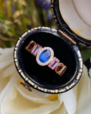 Contemporary Multi-Coloured Sapphire and Diamond Ring 18ct Yellow Gold 0.10ct   1.70ct