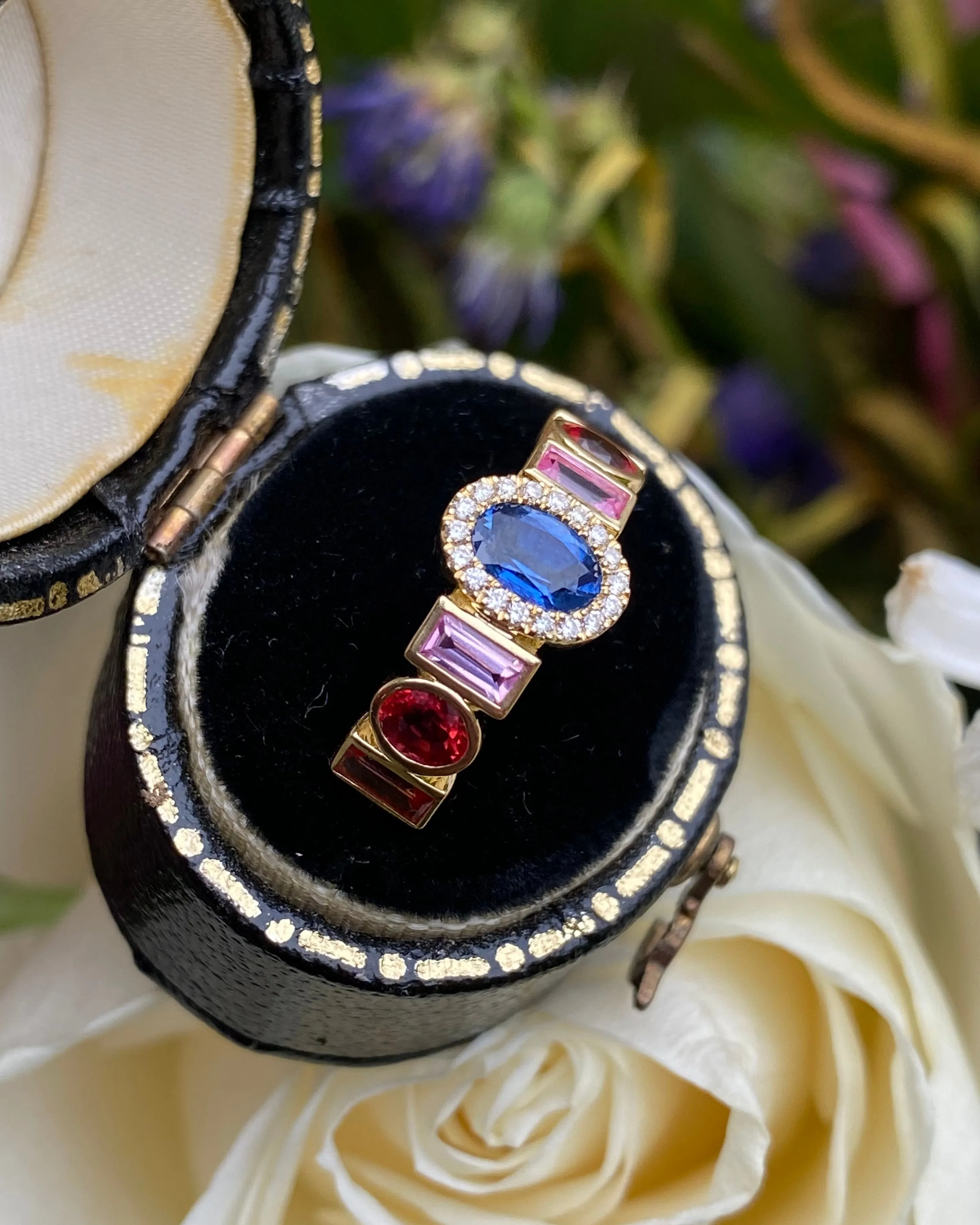Contemporary Multi-Coloured Sapphire and Diamond Ring 18ct Yellow Gold 0.10ct   1.70ct