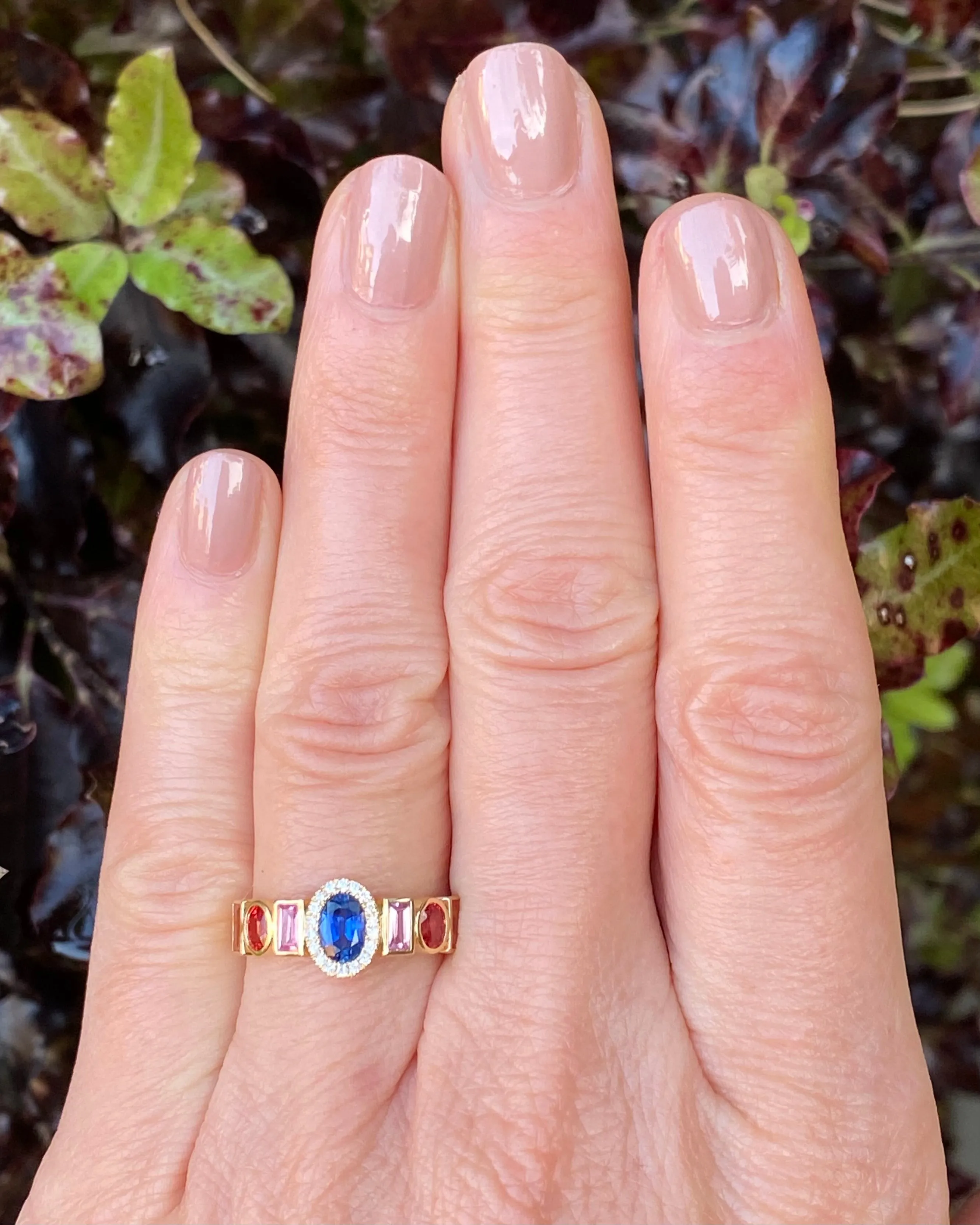 Contemporary Multi-Coloured Sapphire and Diamond Ring 18ct Yellow Gold 0.10ct   1.70ct