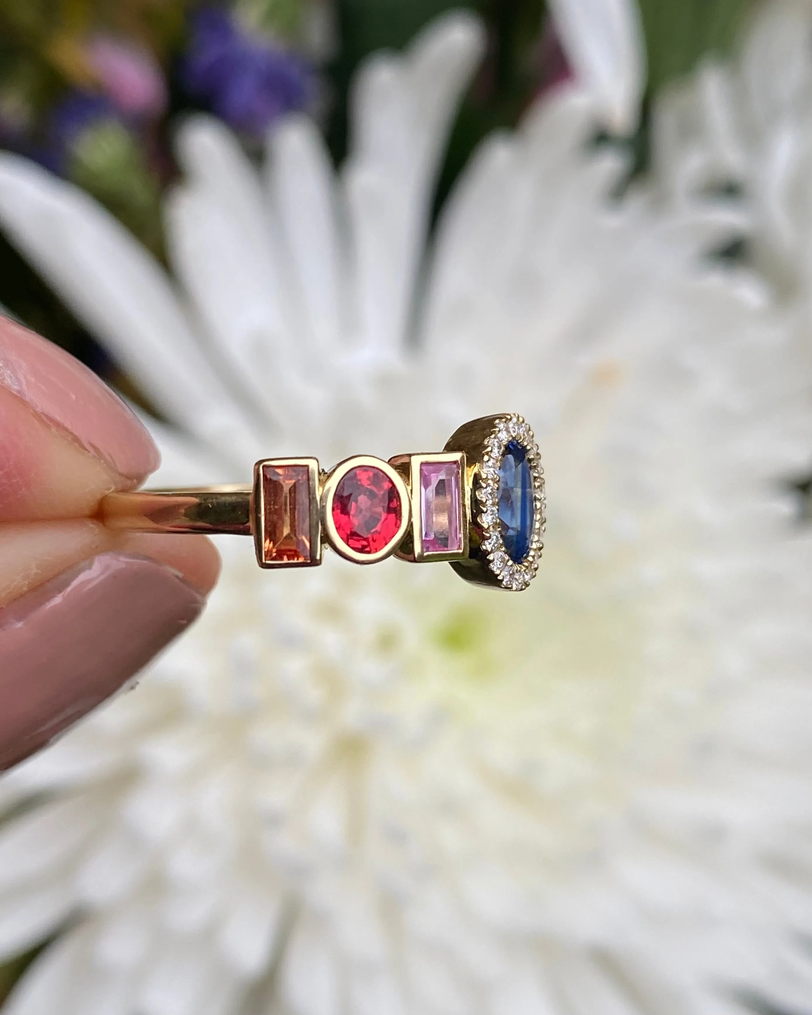 Contemporary Multi-Coloured Sapphire and Diamond Ring 18ct Yellow Gold 0.10ct   1.70ct