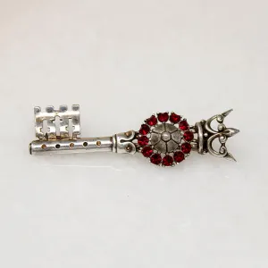 Crowned Key with Rose Sterling Brooch by Trifari