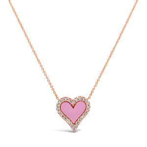 Diamond & Pink Enamel Heart Pendant