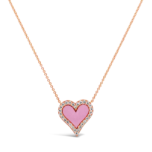 Diamond & Pink Enamel Heart Pendant