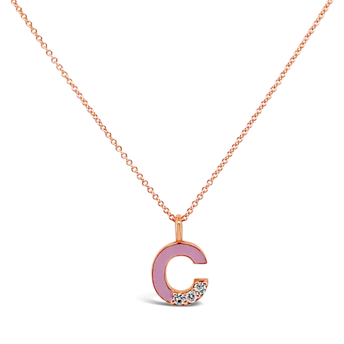 Diamond & Pink Enamel Initial Pendant