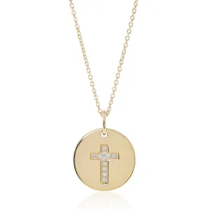 Diamond Cross Round Pendant Necklace