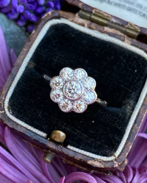 Diamond Daisy Cluster Platinum Ring 1.0ct