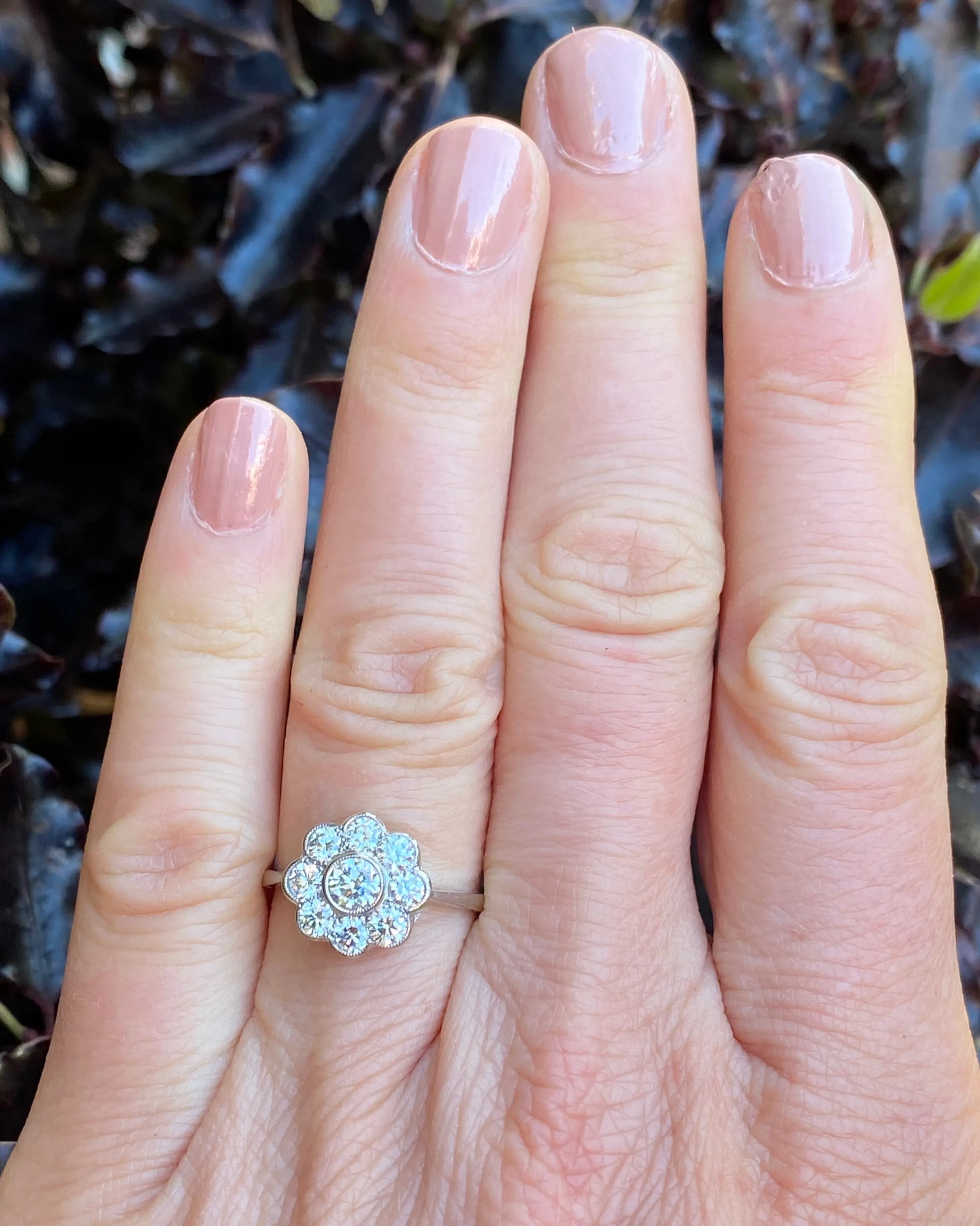 Diamond Daisy Cluster Platinum Ring 1.0ct
