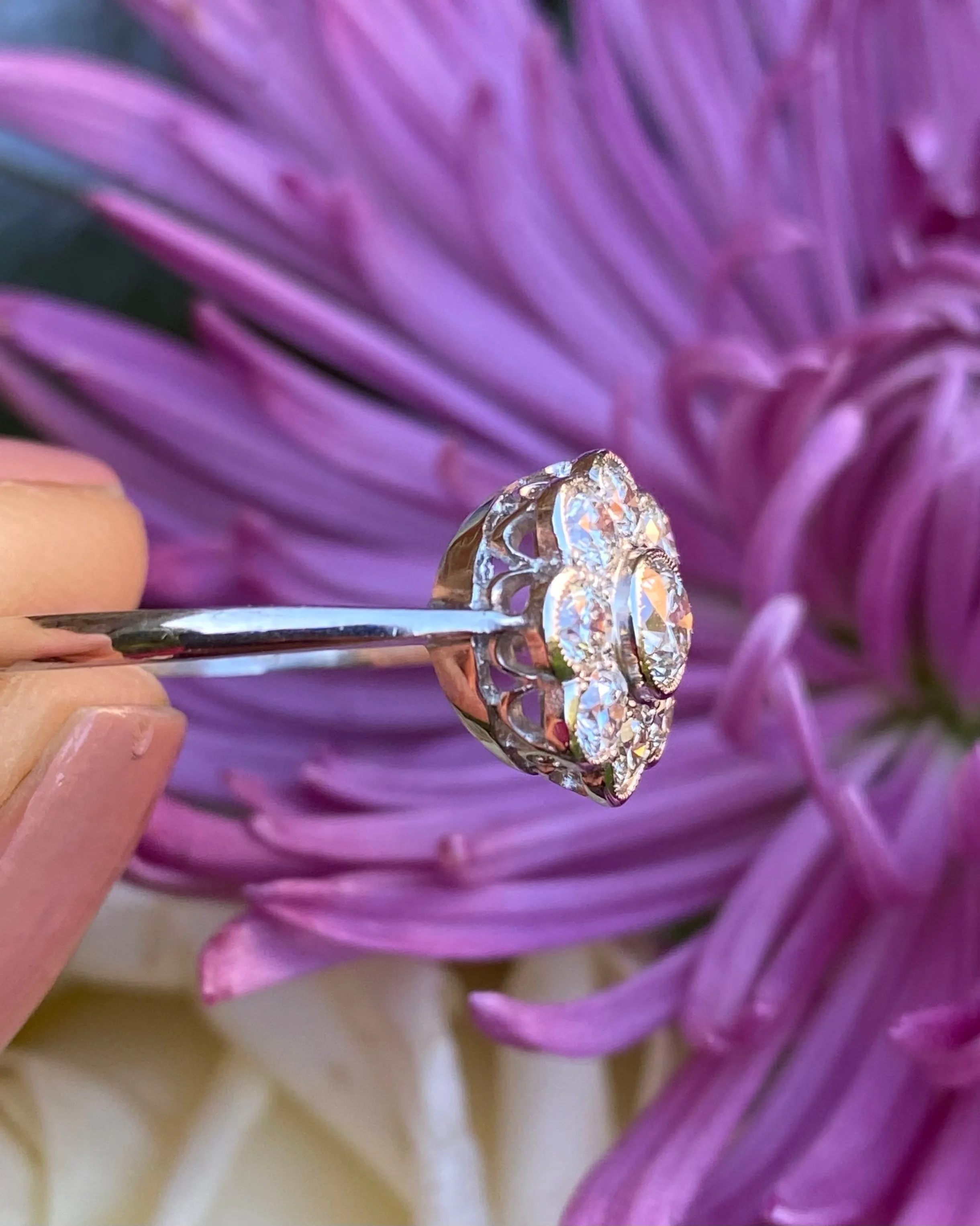 Diamond Daisy Cluster Platinum Ring 1.0ct