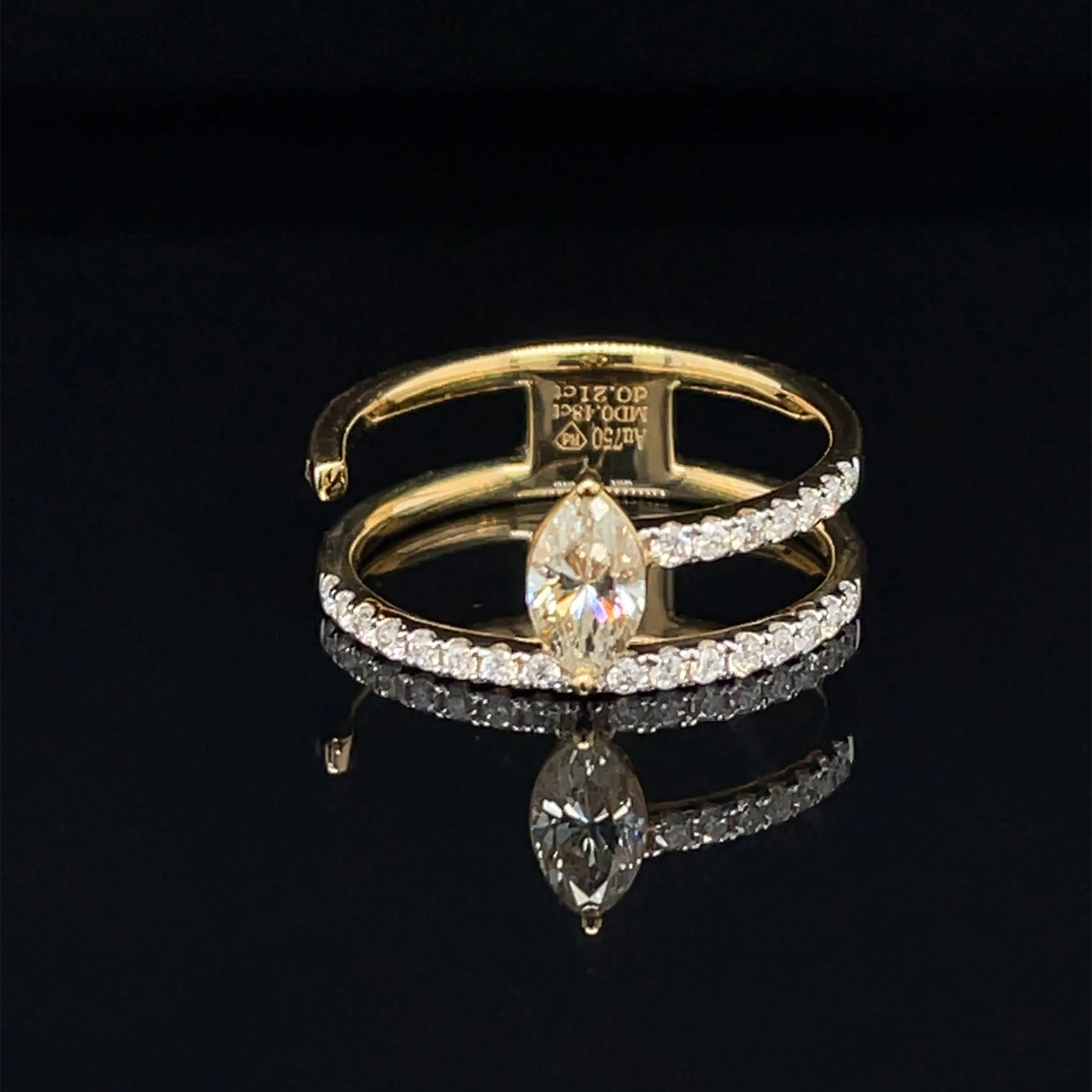 Diamond Marquise Solitaire Double Stack Engagement Ring in 18k Yellow Gold - #535 - RGDIA668180