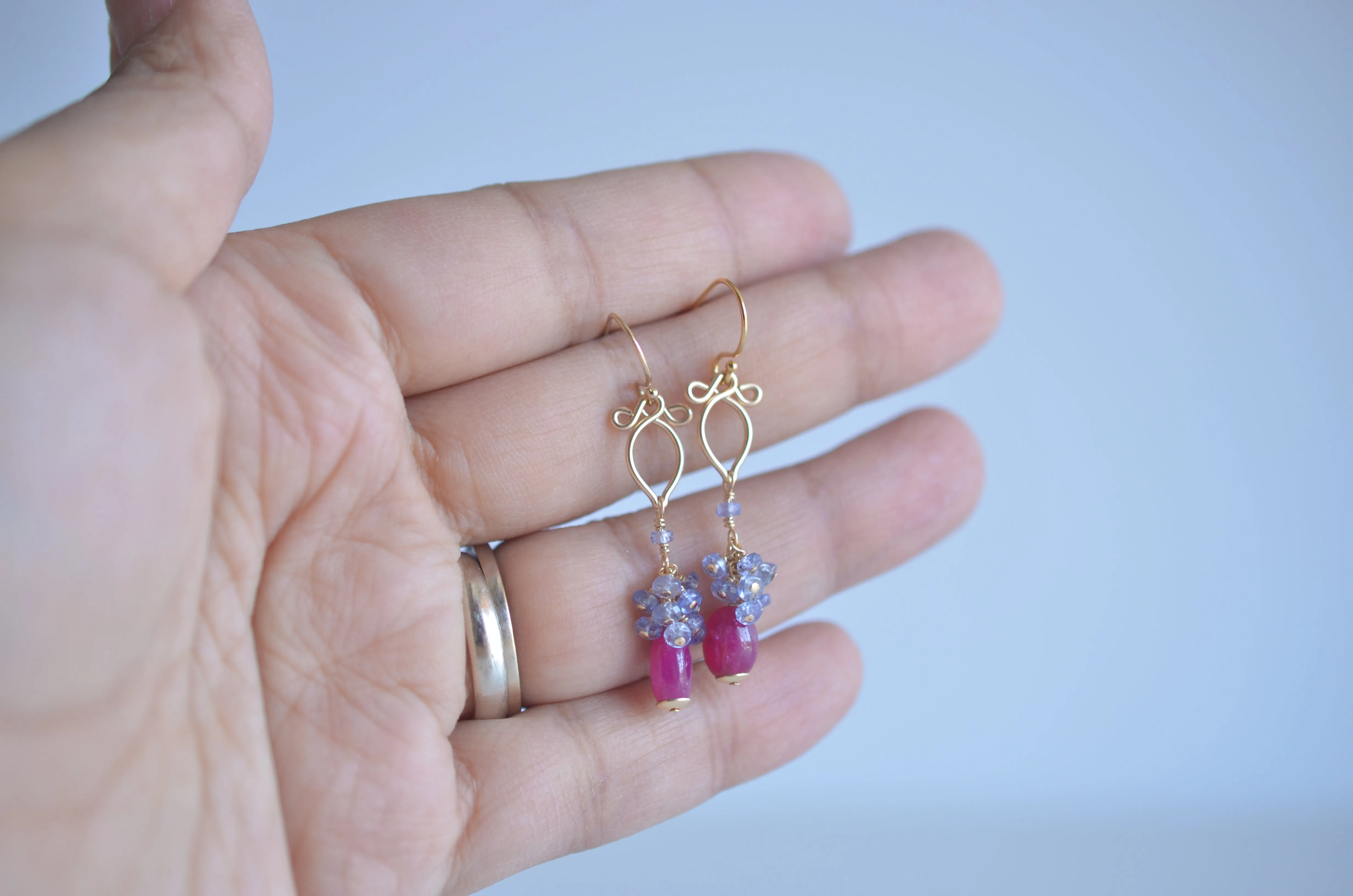 Eliza - Pink Sapphire, Tanzanite 14k Gold Filled Earrings