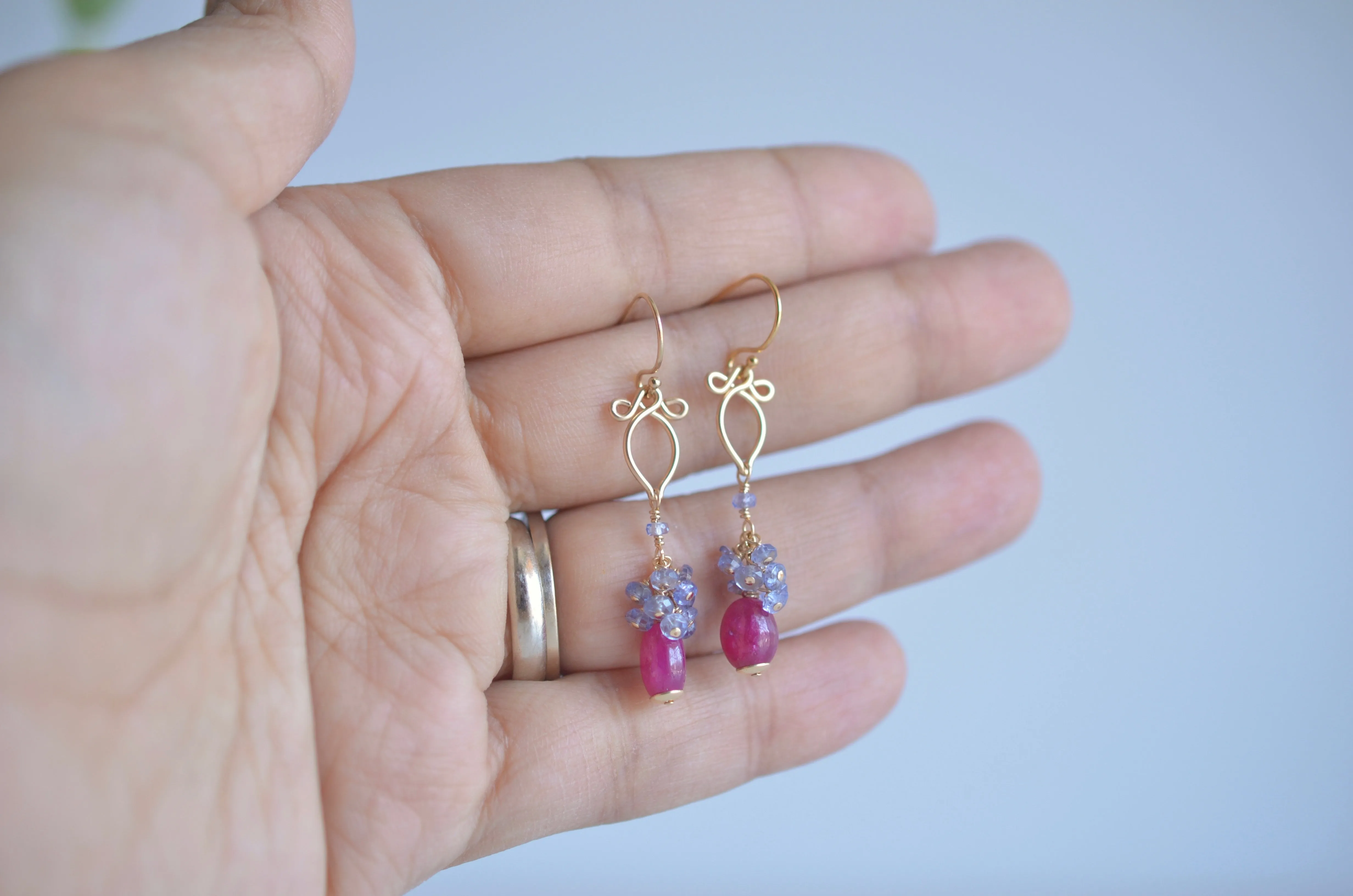 Eliza - Pink Sapphire, Tanzanite 14k Gold Filled Earrings