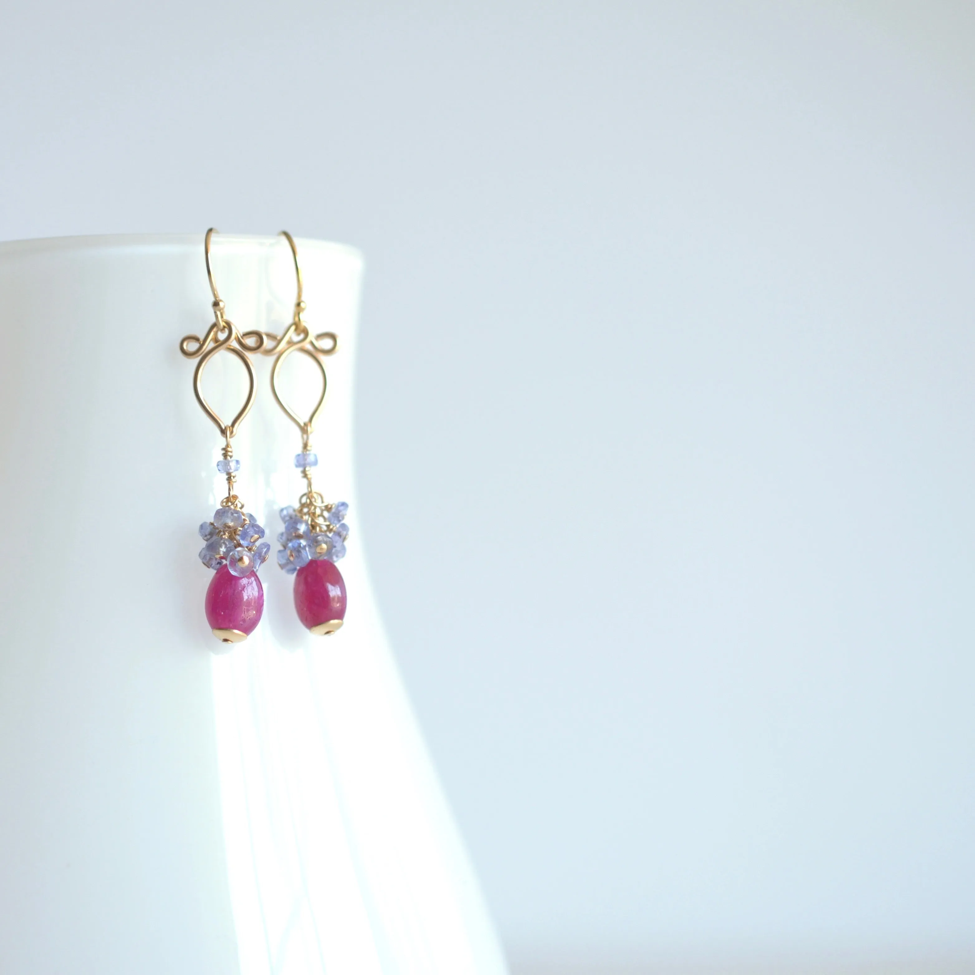 Eliza - Pink Sapphire, Tanzanite 14k Gold Filled Earrings