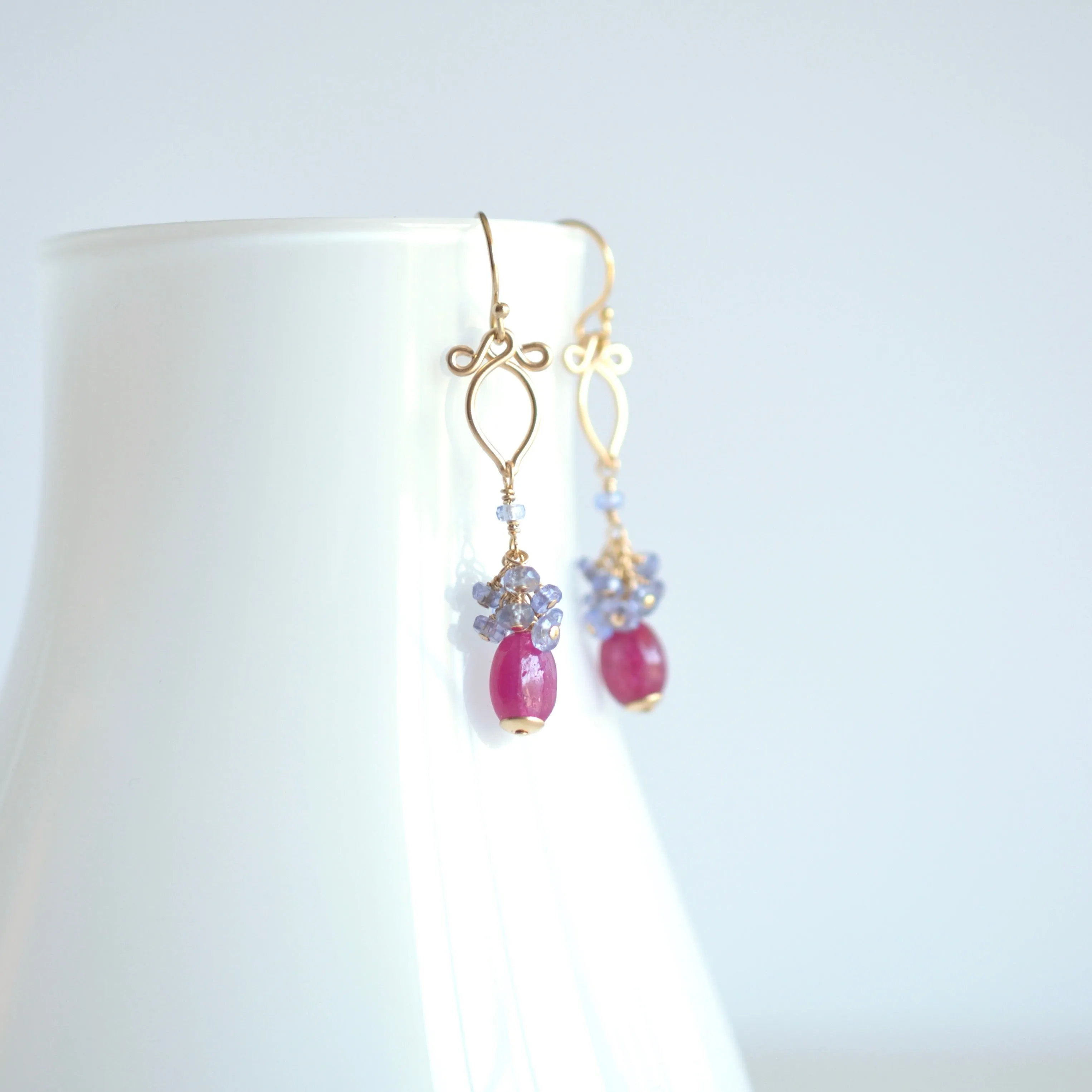 Eliza - Pink Sapphire, Tanzanite 14k Gold Filled Earrings