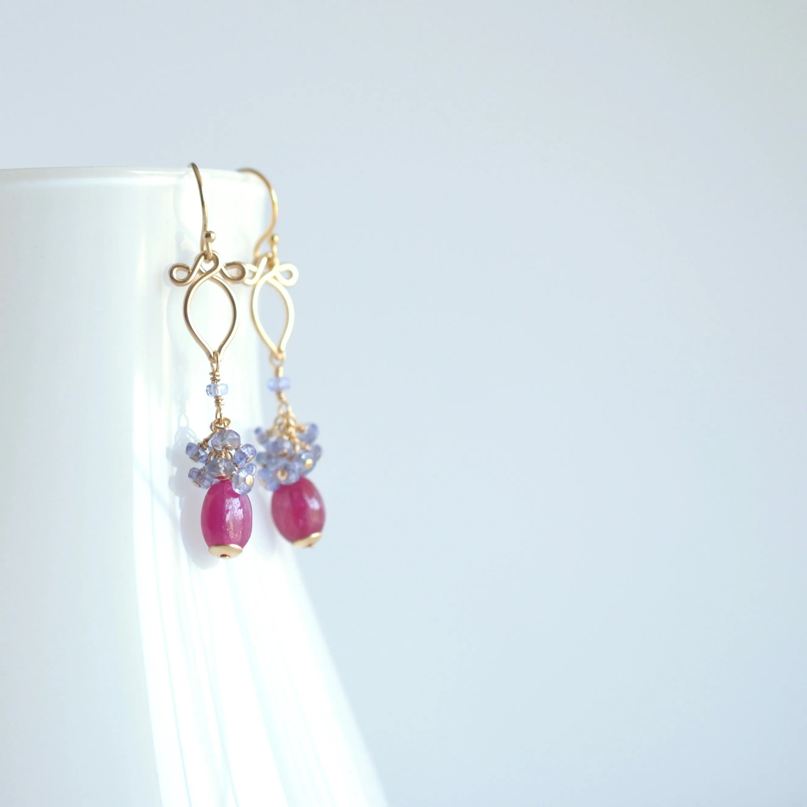 Eliza - Pink Sapphire, Tanzanite 14k Gold Filled Earrings