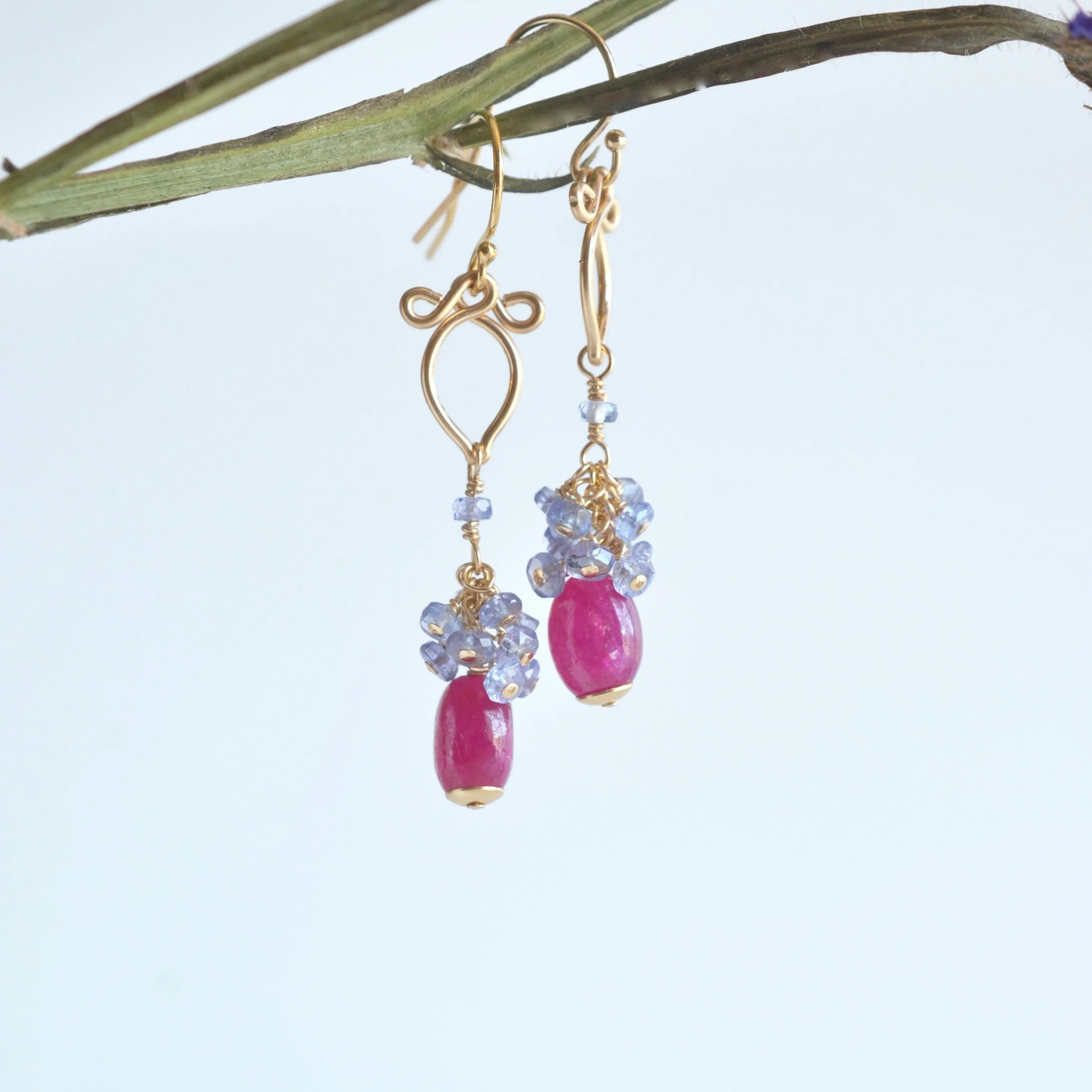 Eliza - Pink Sapphire, Tanzanite 14k Gold Filled Earrings