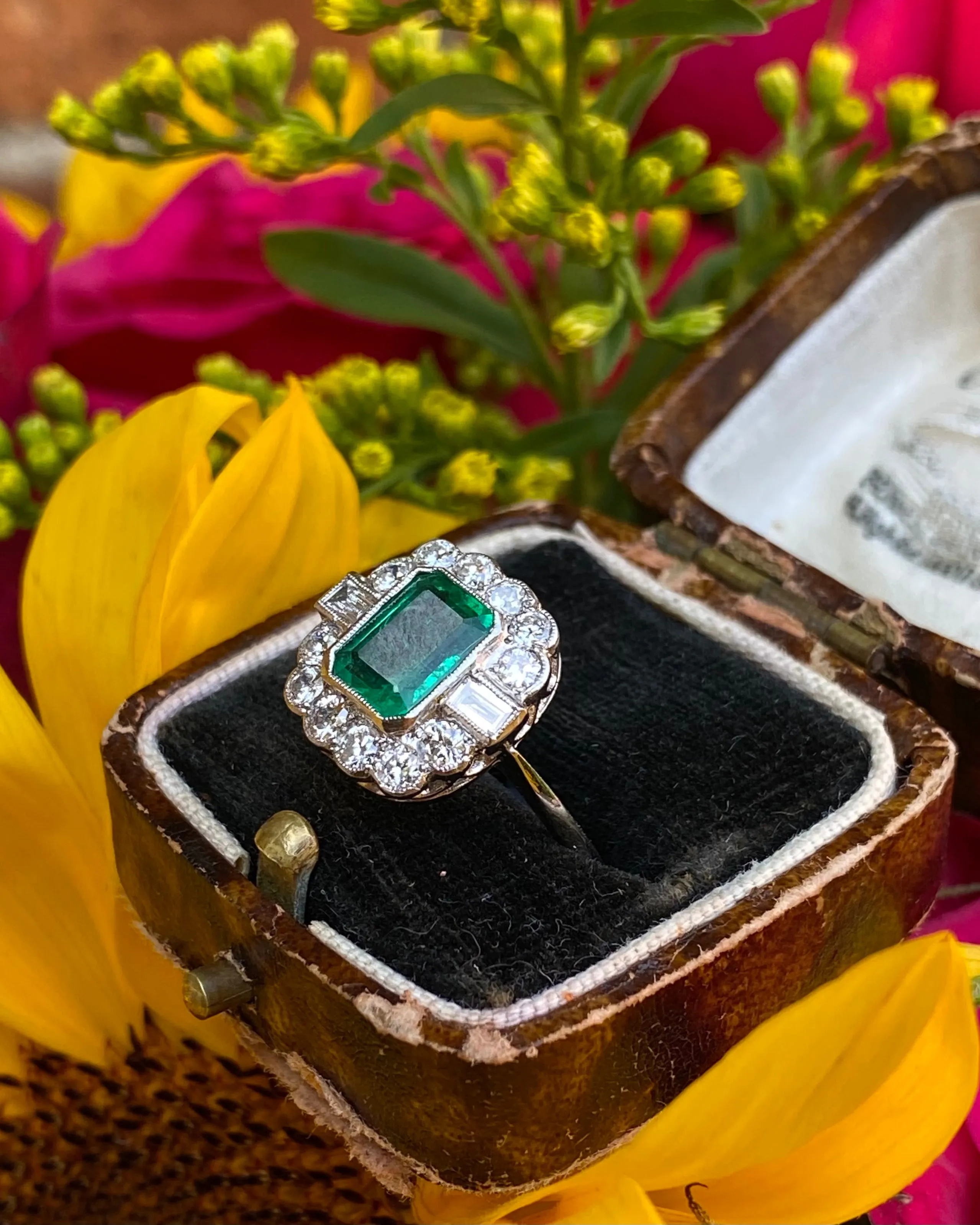 Emerald and Diamond Cluster Ring Platinum 0.75ct   1.80ct