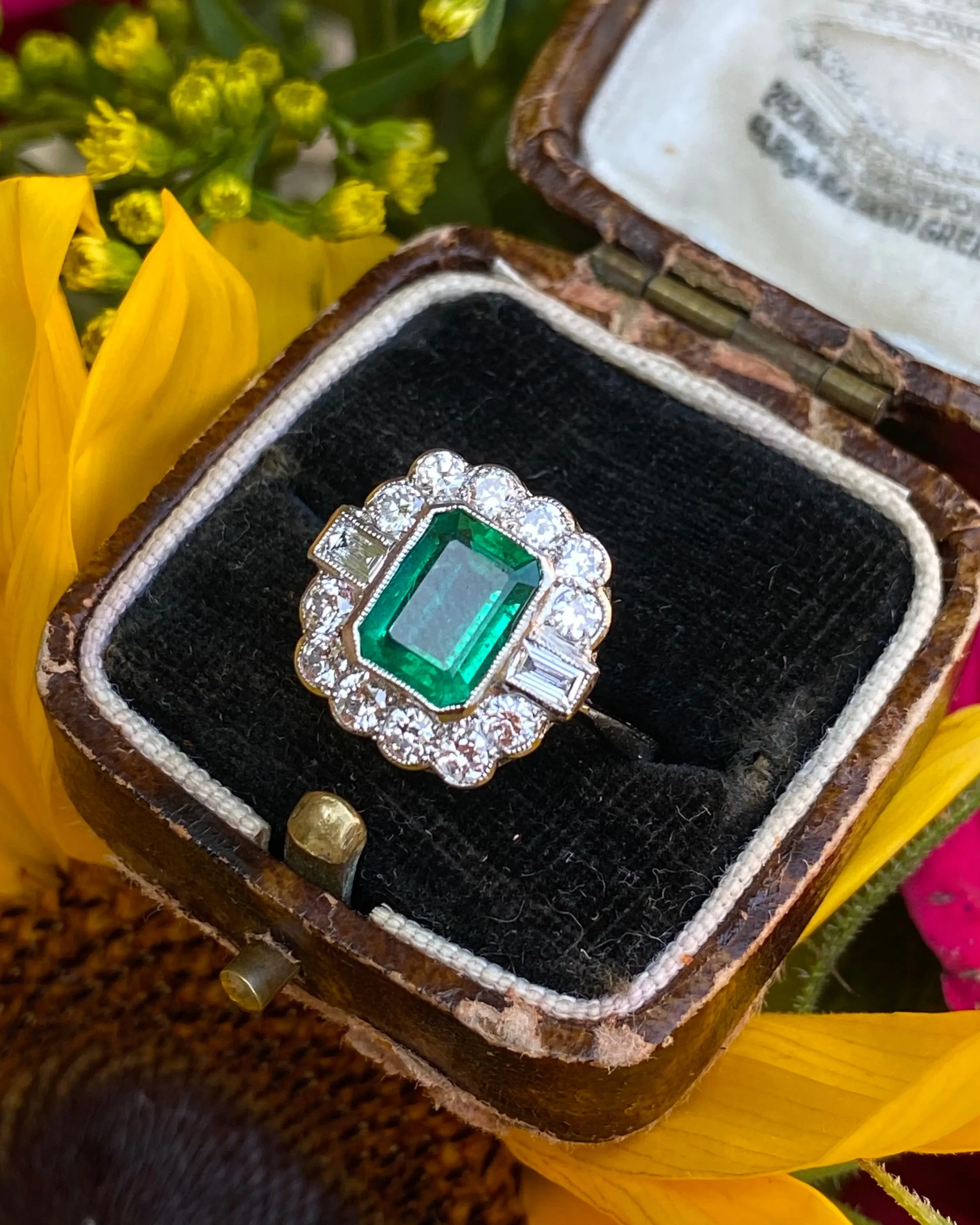 Emerald and Diamond Cluster Ring Platinum 0.75ct   1.80ct