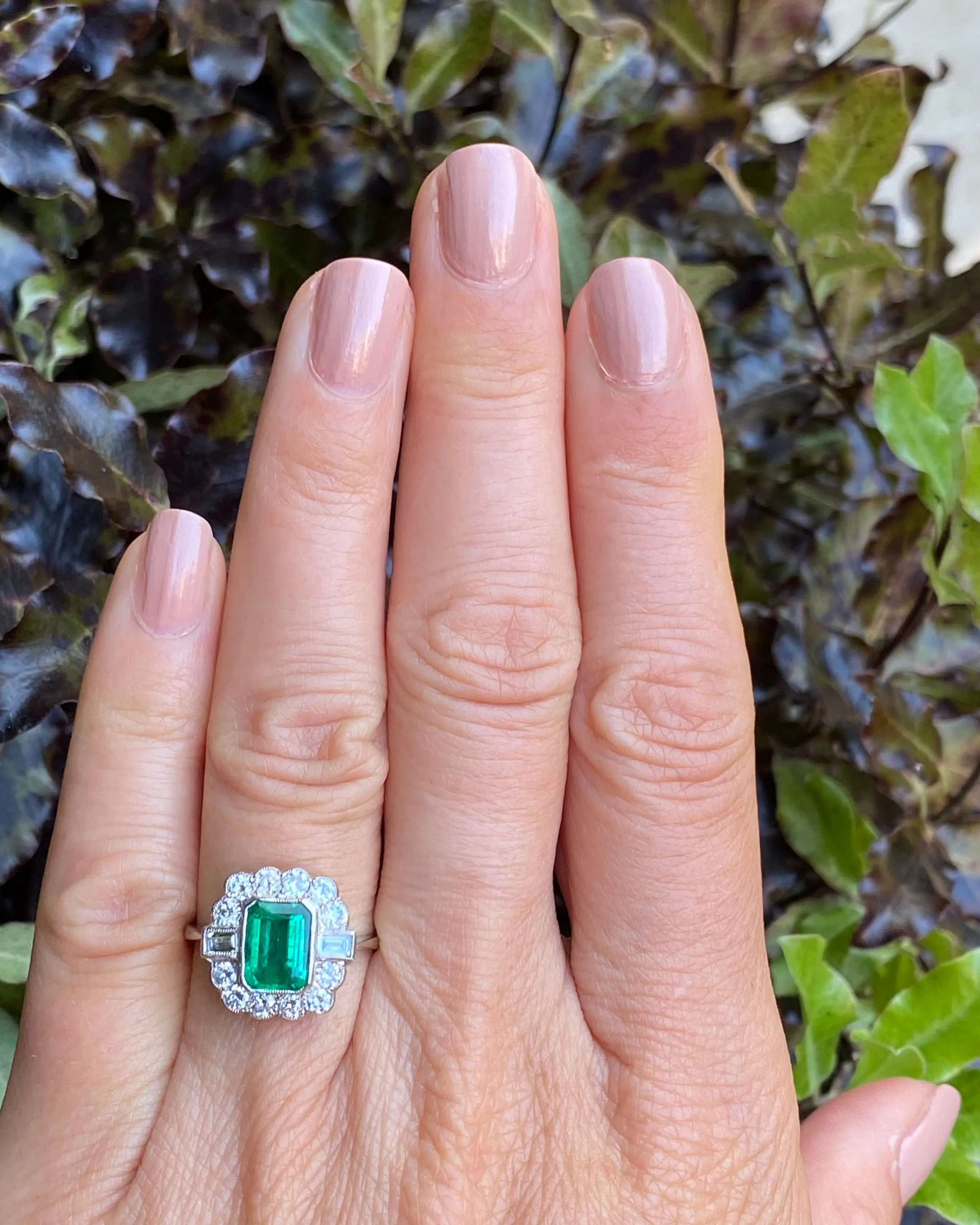 Emerald and Diamond Cluster Ring Platinum 0.75ct   1.80ct
