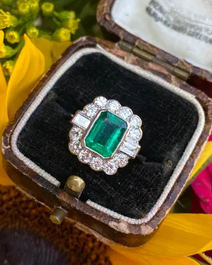 Emerald and Diamond Cluster Ring Platinum 0.75ct   1.80ct