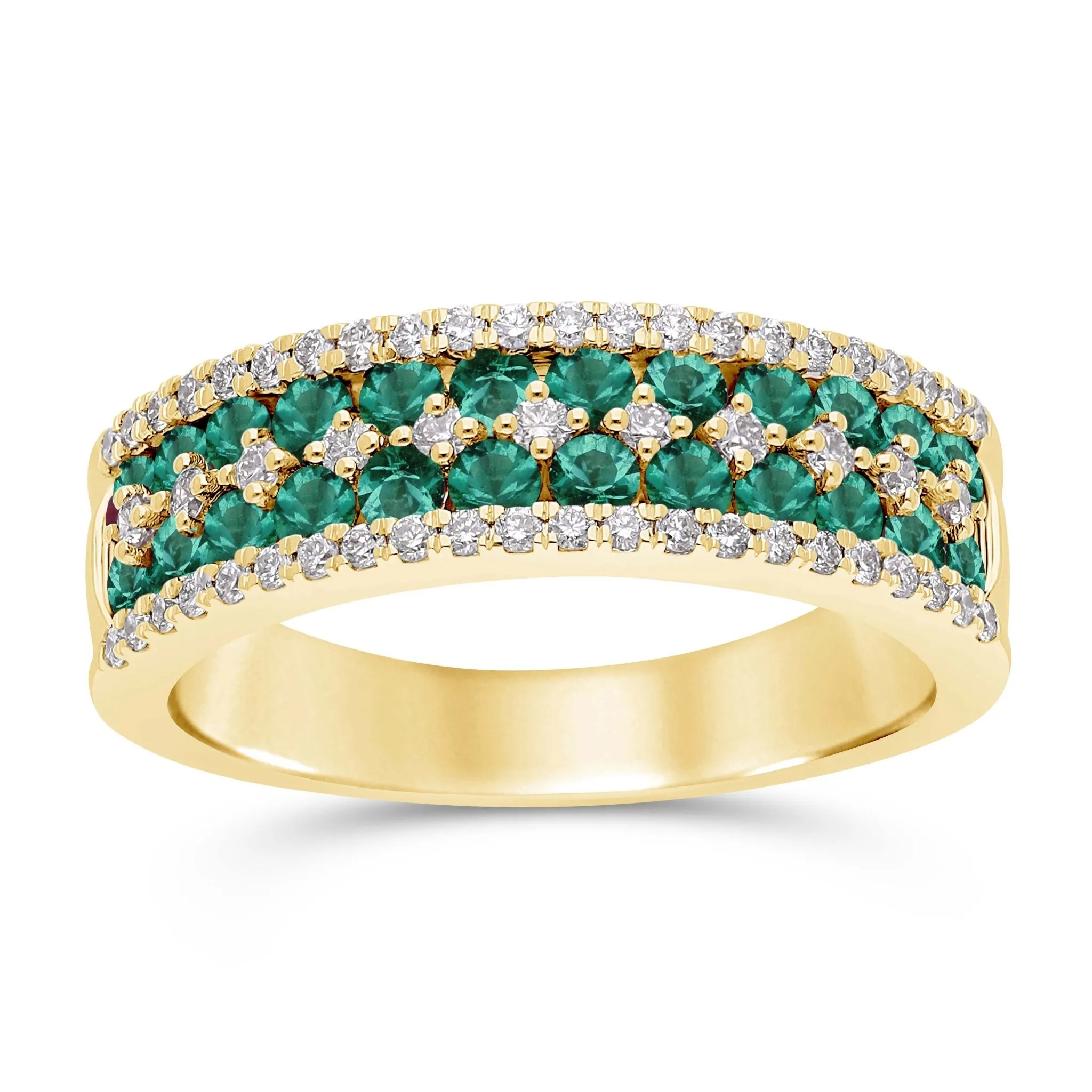 Emerald Round and Diamond Band Ring - WG