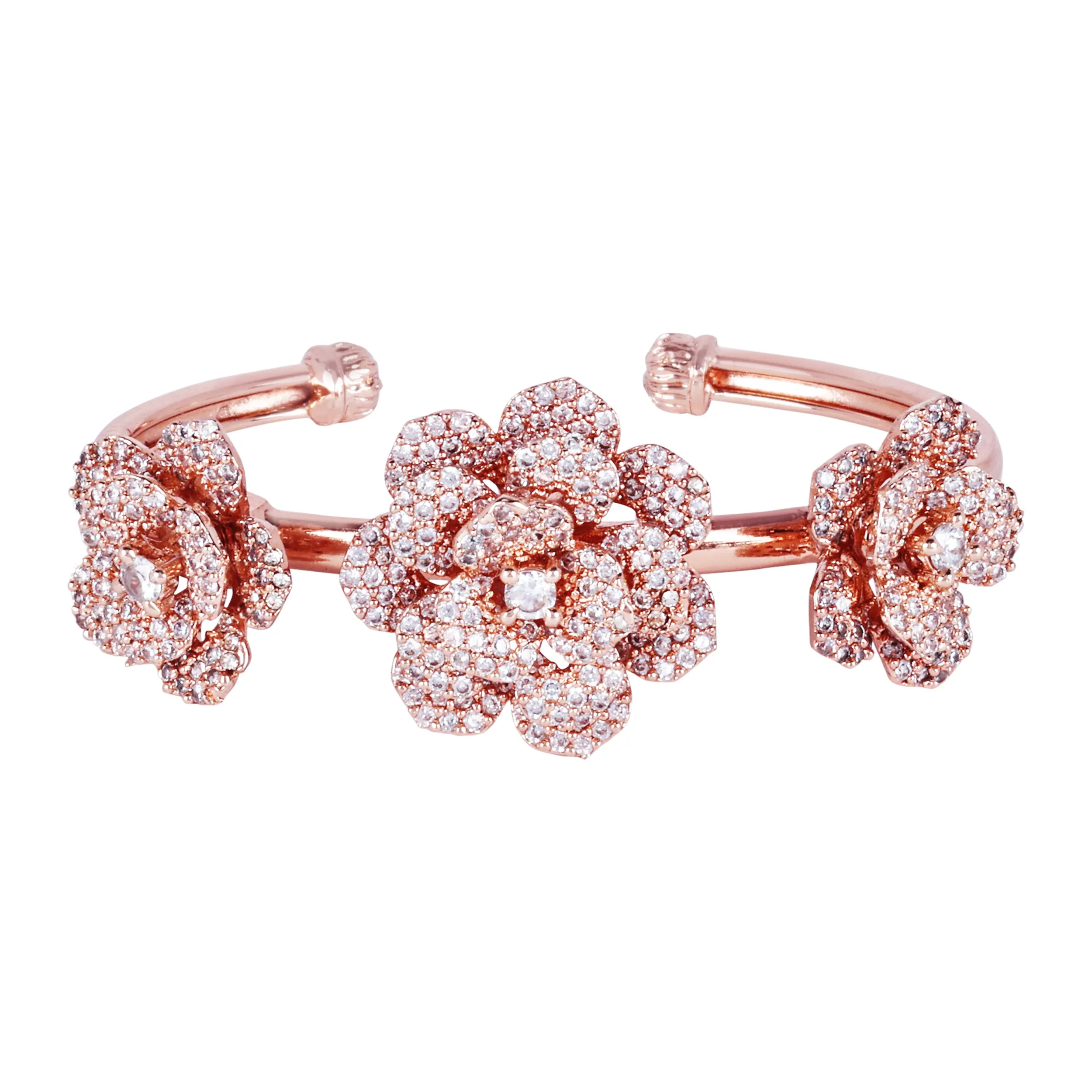 Estele Rose Collectiona??? Rosegold Plated Classic Rose Motif Cuff Bracelet: Timeless Floral Design for Womena??? Perfect Jewelry for Parties & Celebrations