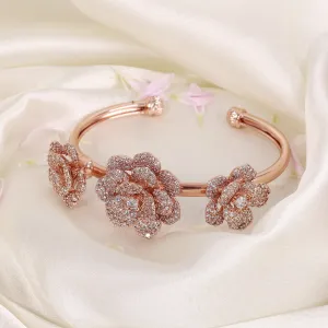 Estele Rose Collectiona??? Rosegold Plated Classic Rose Motif Cuff Bracelet: Timeless Floral Design for Womena??? Perfect Jewelry for Parties & Celebrations