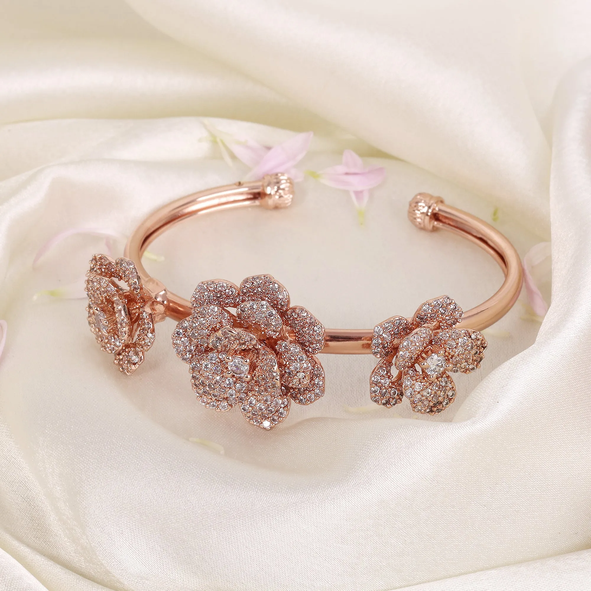 Estele Rose Collectiona??? Rosegold Plated Classic Rose Motif Cuff Bracelet: Timeless Floral Design for Womena??? Perfect Jewelry for Parties & Celebrations