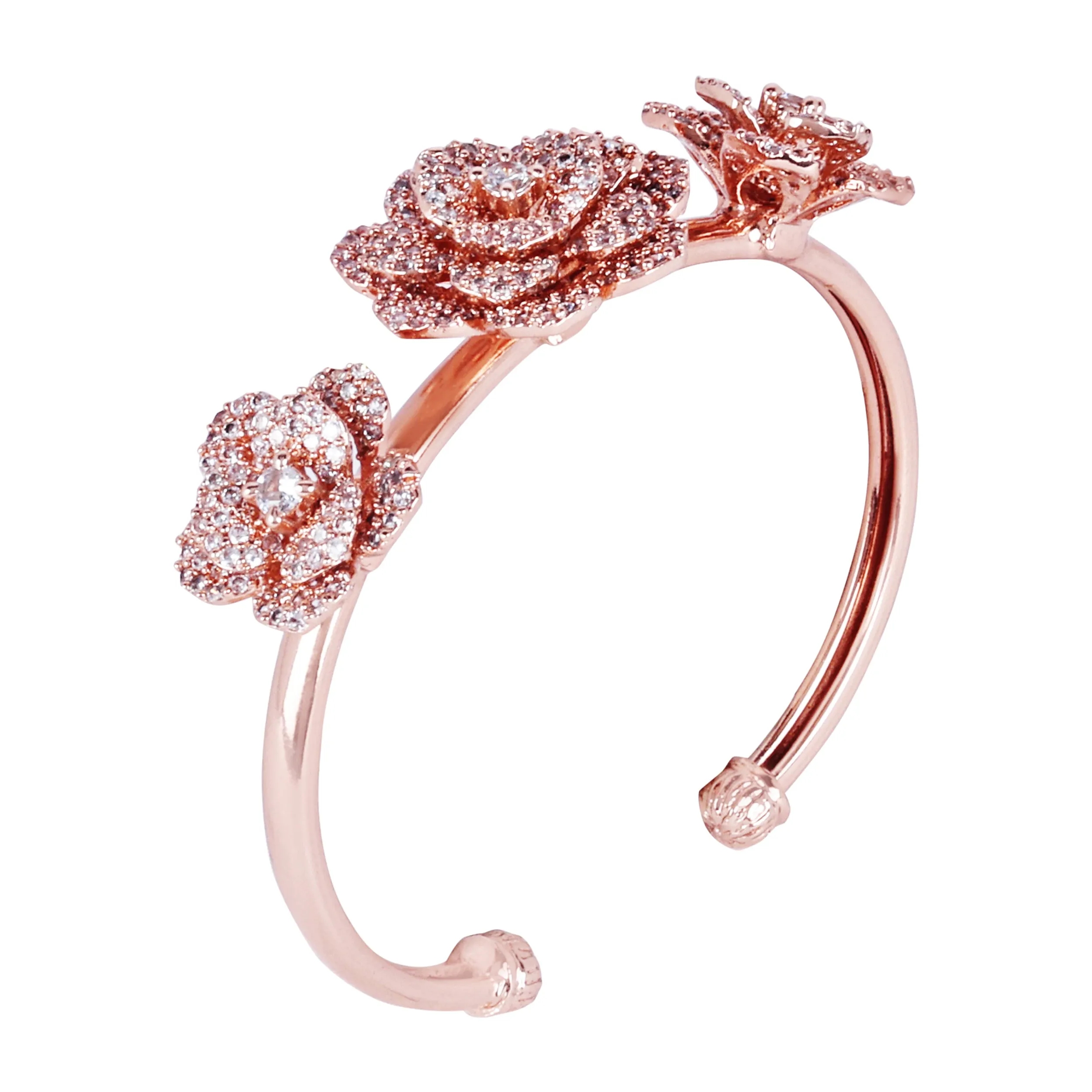 Estele Rose Collectiona??? Rosegold Plated Classic Rose Motif Cuff Bracelet: Timeless Floral Design for Womena??? Perfect Jewelry for Parties & Celebrations