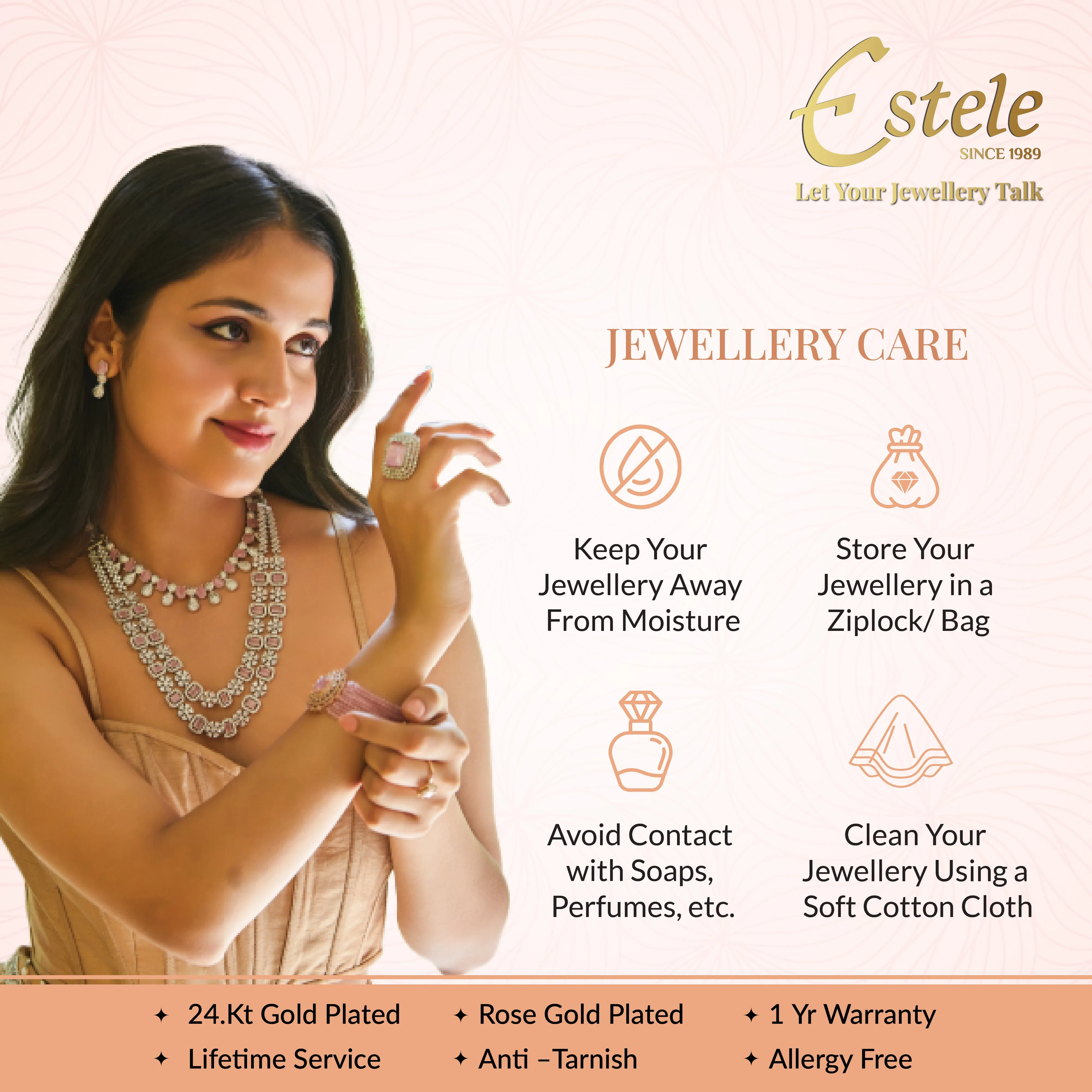 Estele Rosegold Plated Nature-Inspired Leafy Bloom Varya Bracelet with Ruby Beads for Women|A Stylish Accessory for Modern Women