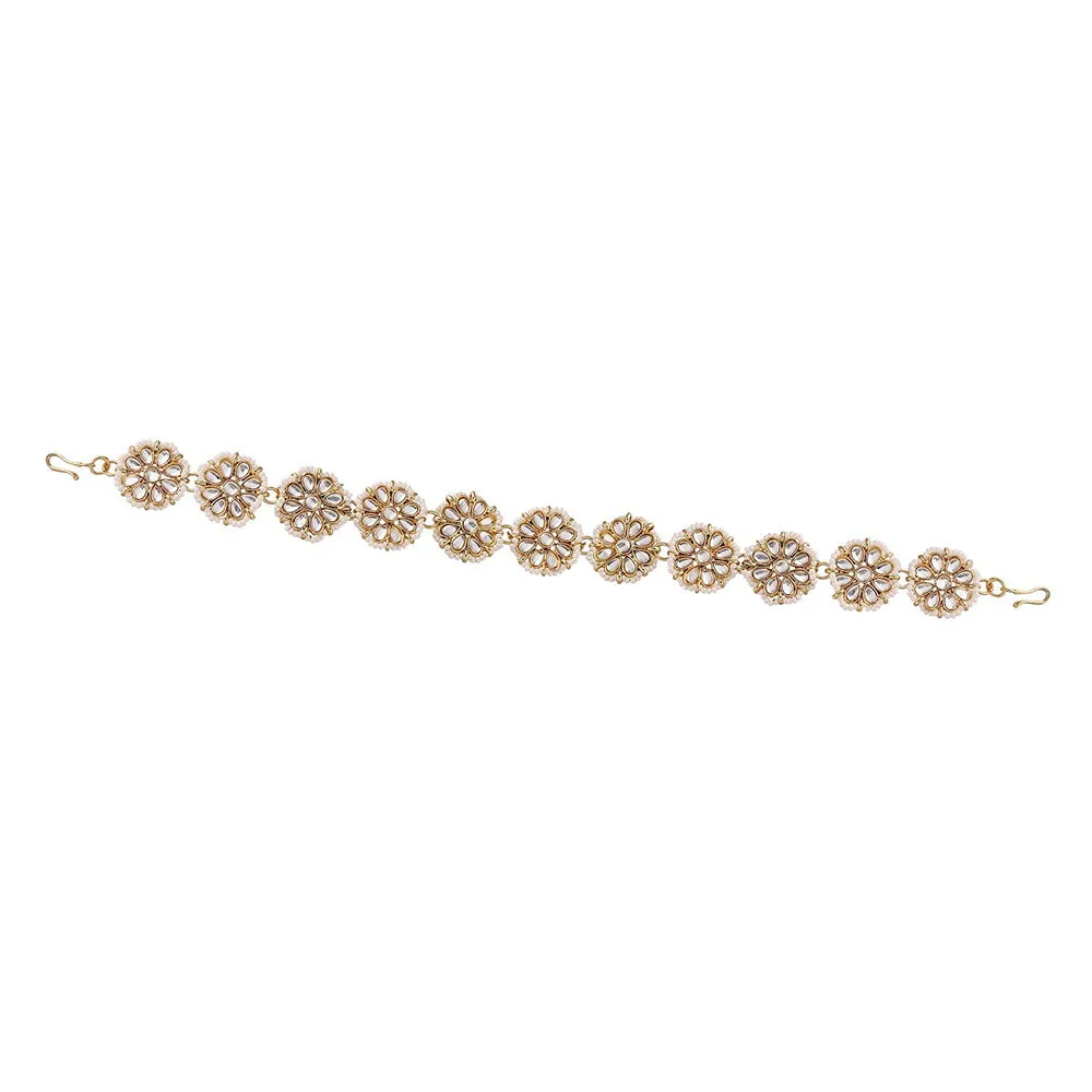 Etnico18k Gold Plated Traditional Floral Kundan Pearl Studded Rajasthani Sheeshphool/ Mathapatti for Women (T2064W)