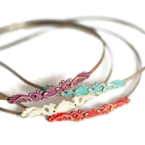 Fanciful Filigree Headband - Hand Painted Ornate Metal on Flexible Band