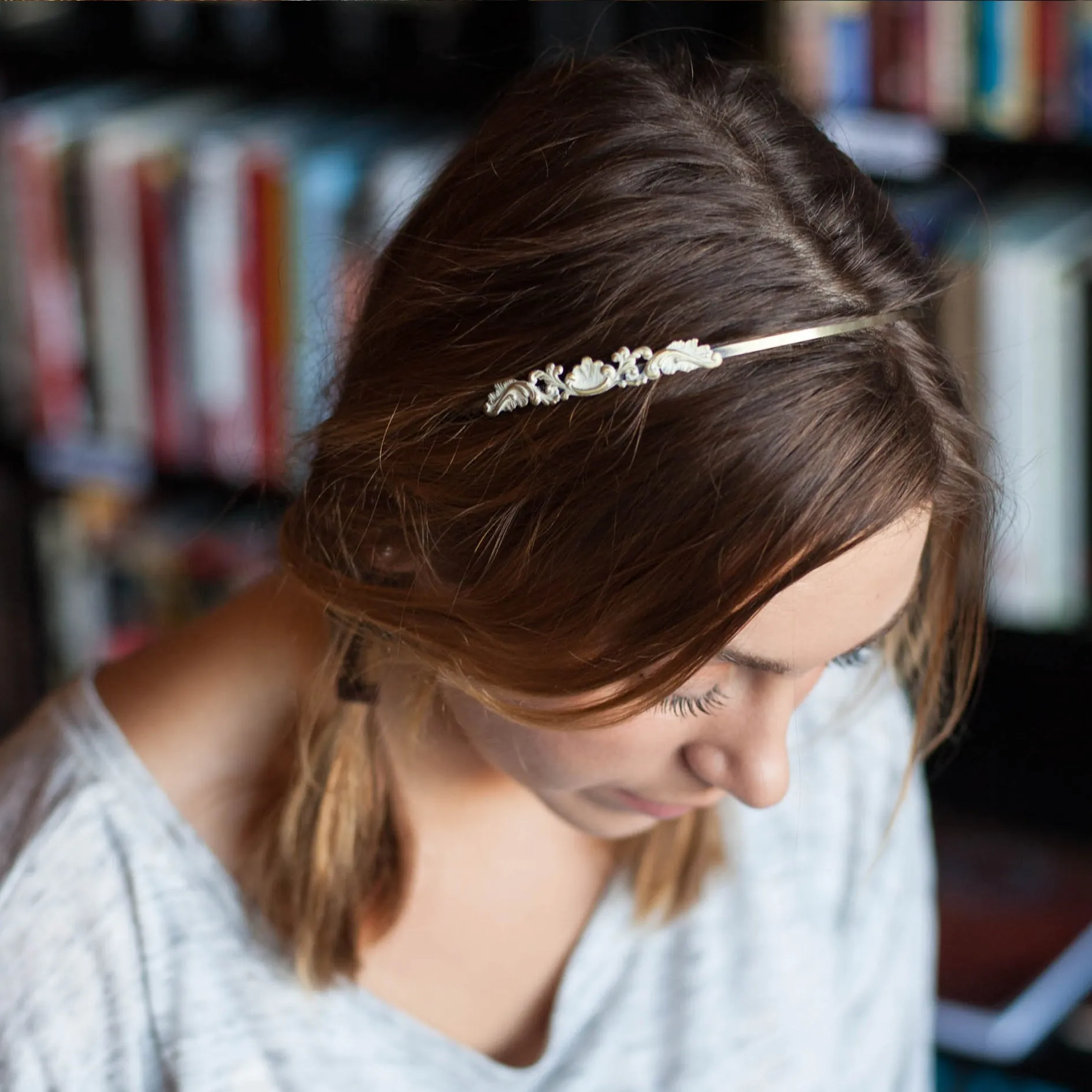 Fanciful Filigree Headband - Hand Painted Ornate Metal on Flexible Band