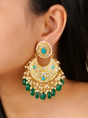 Firoza Color Gold Plated Thappa Jadau Kundan Earrings - TJ-E89WF