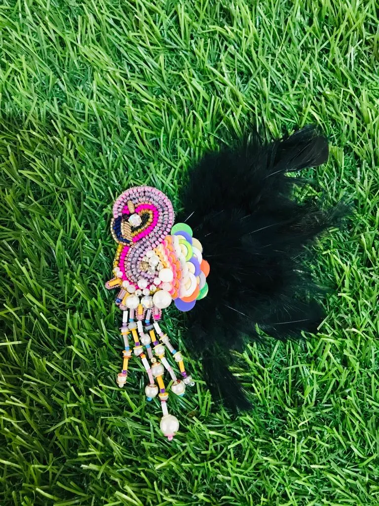Flamingo Black Feather Brooch