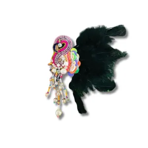 Flamingo Black Feather Brooch
