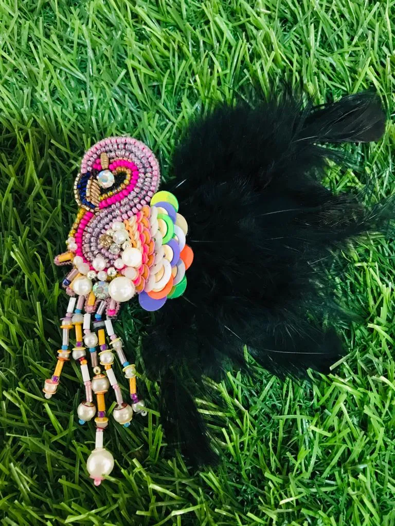 Flamingo Black Feather Brooch