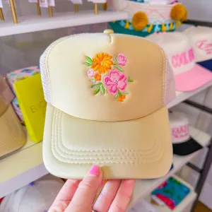 Floral Bloom Trucker Hat - Tan