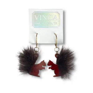 Fluffy Brown Squirrel Dangle Earrings with Faux Fur