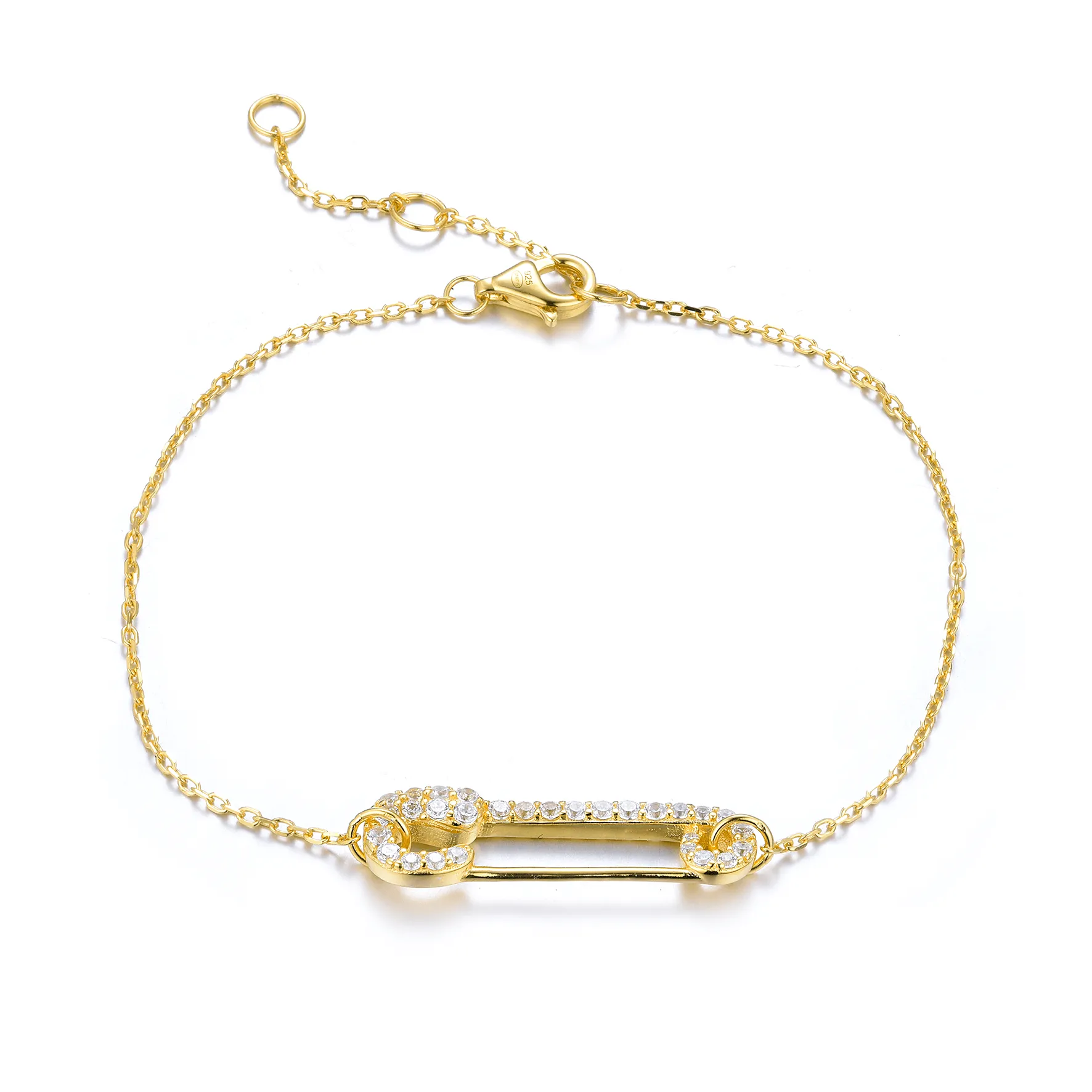 Gold bracelet 18k yellow gold assembled with zirconium oxide