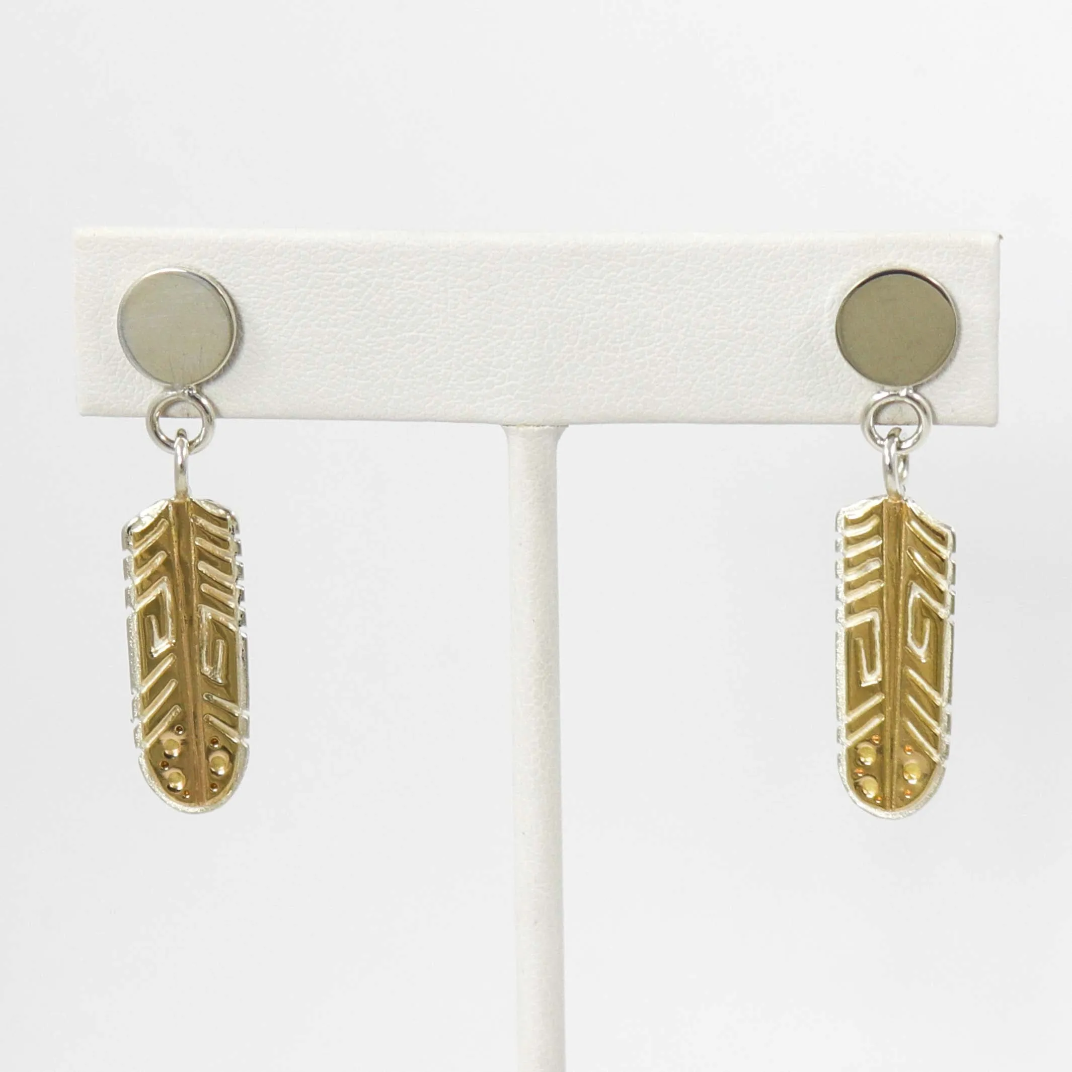 Gold on Silver Feather Earrings