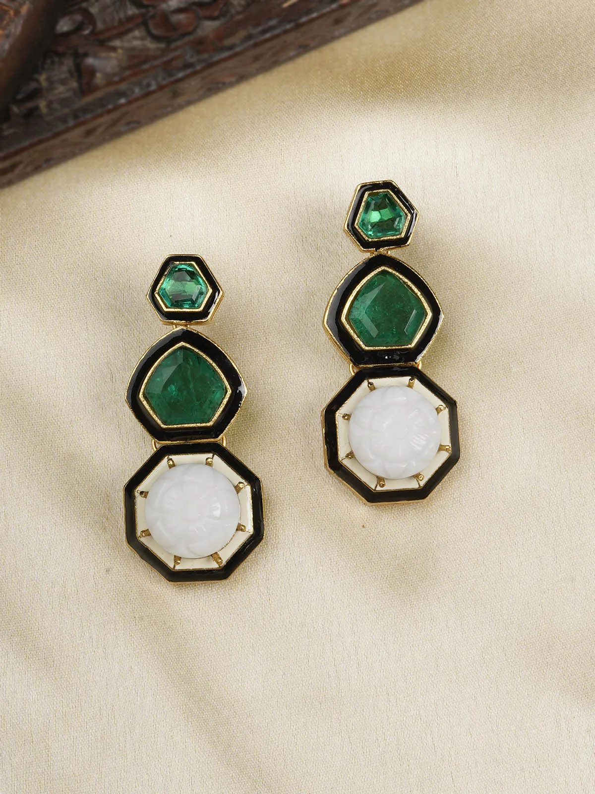 Green Color Gold Plated Contemporary Earrings - CC-EAR9W
