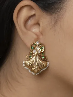 Green Color Gold Plated Temple Earrings - TMPEAR636