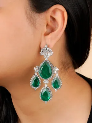 Green Color Silver Plated Faux Diamond Earrings - CZEAR540GR