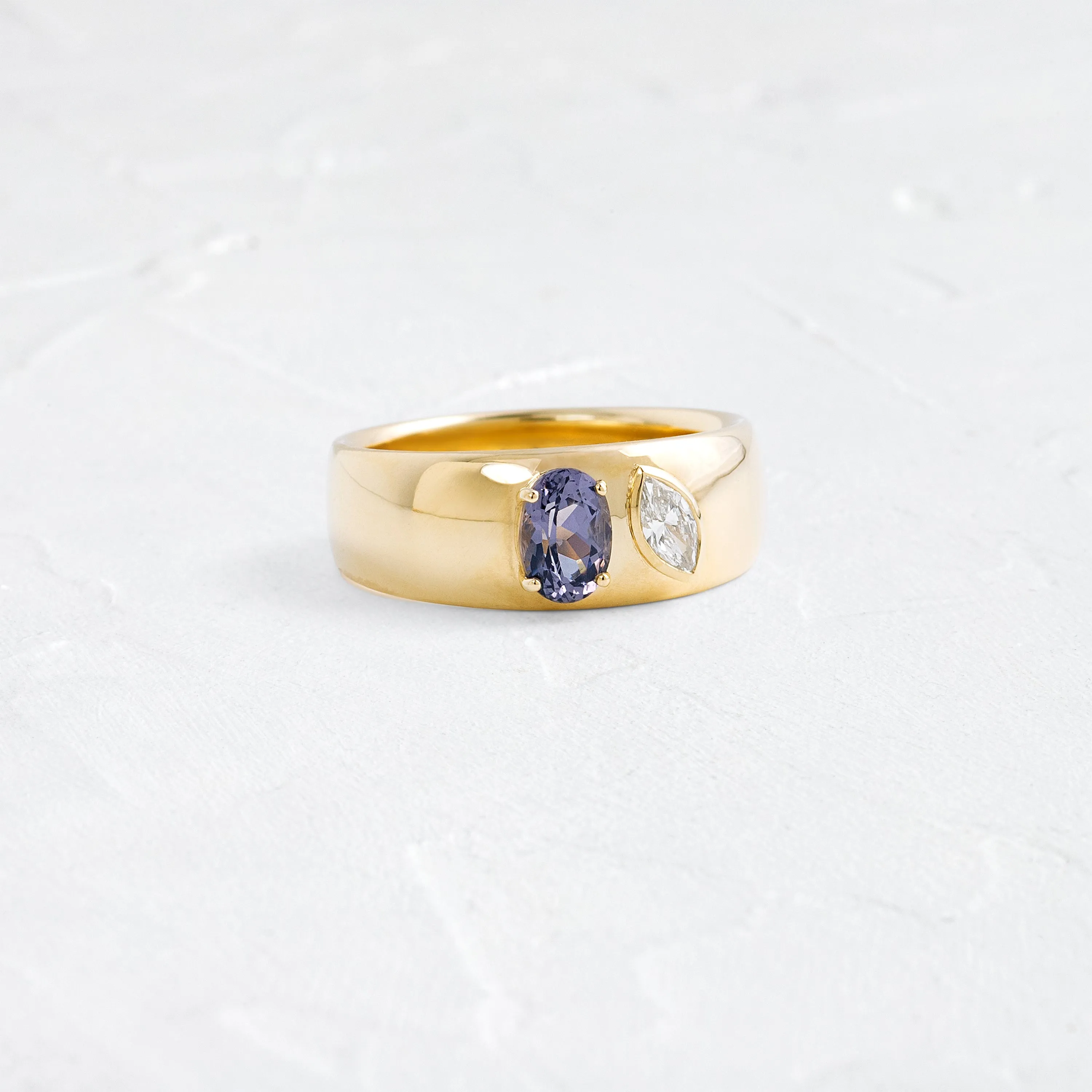 Hemisphere Bezel Cigar Band, Purple Spinel and Diamond